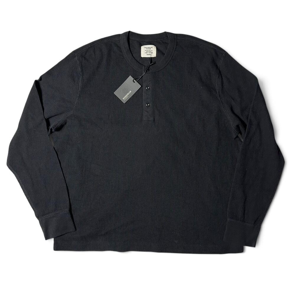 Buck Mason Vintage Thermal Henley Mens Size XXL Black Waffle Knit Cotton NWT